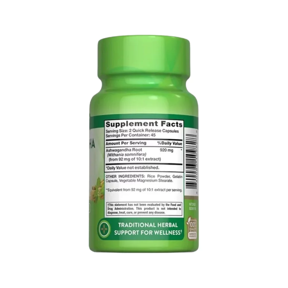 مكمل غذائي كبسولات أشواغاندا 920 مجم من ناتشرز تروث - 90 كبسولة - الصورة 2