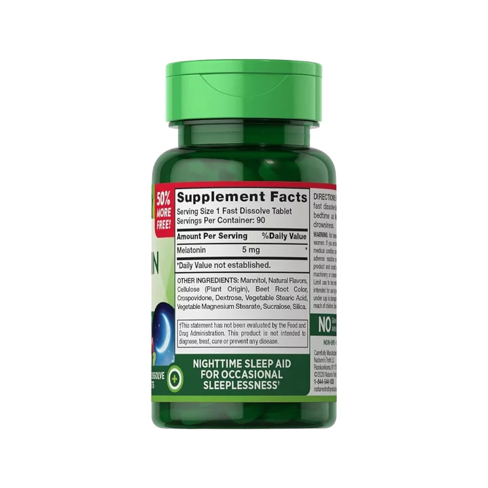 مكمل غذائي أقراص ميلاتونين 5 مجم بنكهة التوت الطبيعية من ناتشرز تروث - 90 قرص - الصورة 2