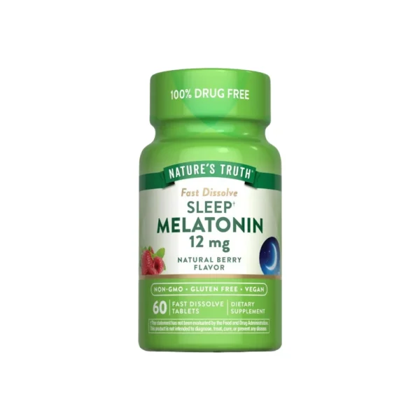 مكمل غذائي ميلاتونين 12 مجم لدعم جودة النوم من ناتشرز تروث - 60 قرص