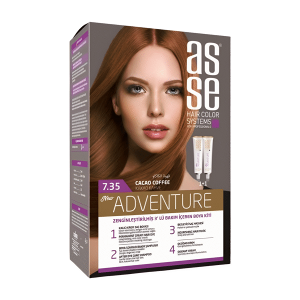 صبغة ASSE 7.35 – قهوة الكاكاو (أشقر رمادي ذهبي متوسط)