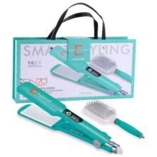 مكواة فرد شعر التيتانيوم الاحترافية مع فرشاة تدليك من إنزو