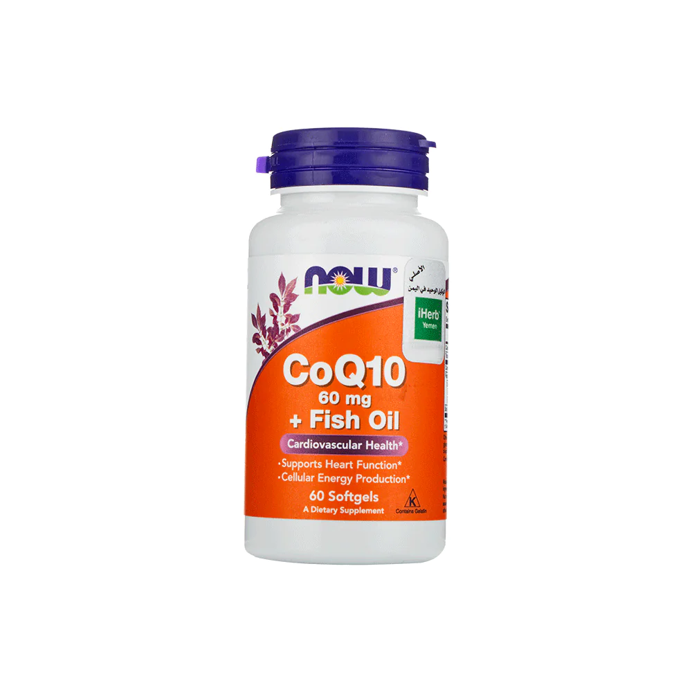 مكمل غذائي كو كيو 10 60 ملجم + زيت السمك من ناو - 60 كبسولة هلامية