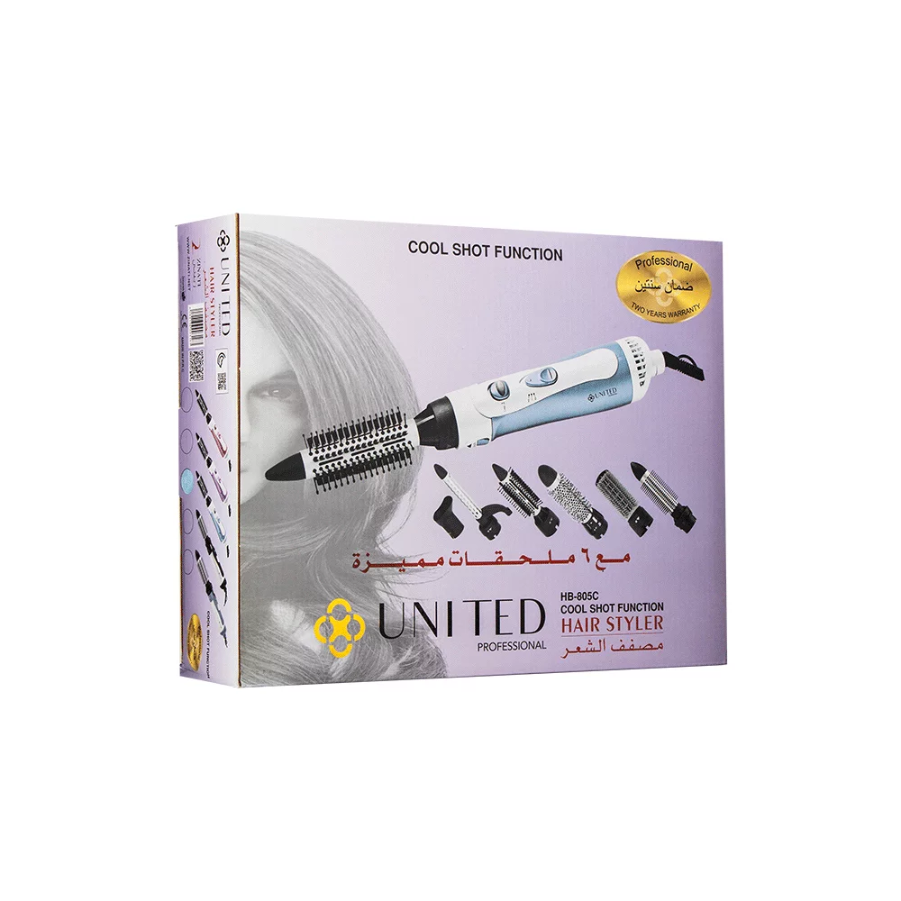 مصفف شعر مع 6 ملحقات بقوة 1000 وات - موديل HB-805C من يونايتد - الصورة 3