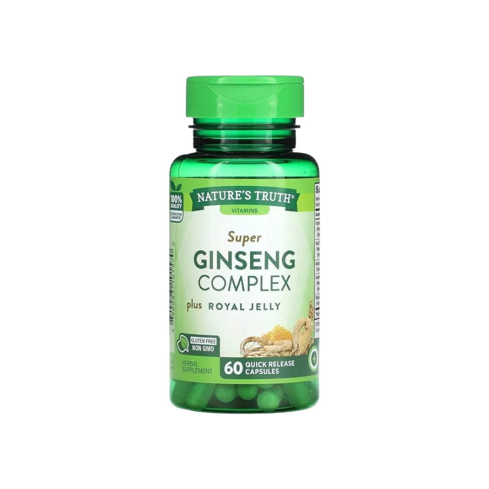 مكمل غذائي سوبر جينسينج كومبلكس مع الرويال جيلي للصحة الجنسية من ناتشرز تروث - 60 كبسولة