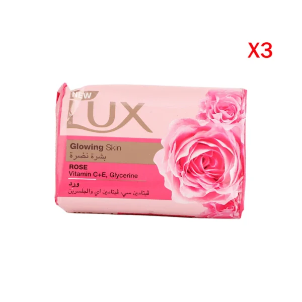 3 حبات صابونة جسم برائحة الورد من ماركة لوكس - 75 جم