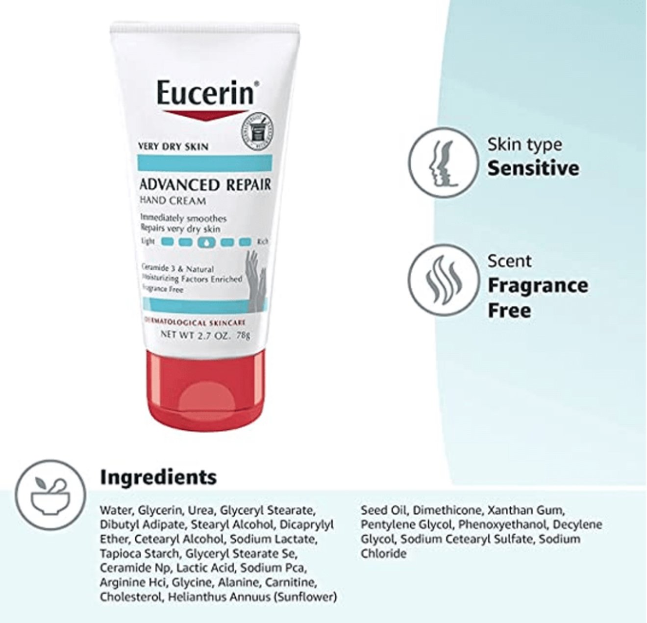 كريم إصلاح اليدين المتقدم للبشرة الجافة خالي من العطور من يوسرين-78g - الصورة 3