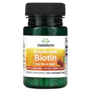 مكمل بيوتين بنكهة الكرز 5000 مكجم للشعر والبشرة والاطافر من سوانسون-60 قرص